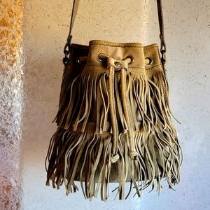 Patricia Nash Suede Fringe Bucket Purse